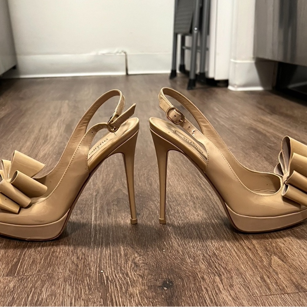 Valentino nude tan slingback bow peep toe high heels 120mm platform stiletto - Picture 5 of 8